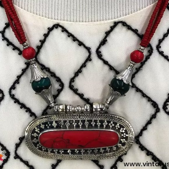 Afghan Tribal Stone Pendant Necklace, Handmade Afghan Jewelry, Pendant Necklace - Picture 8 of 10